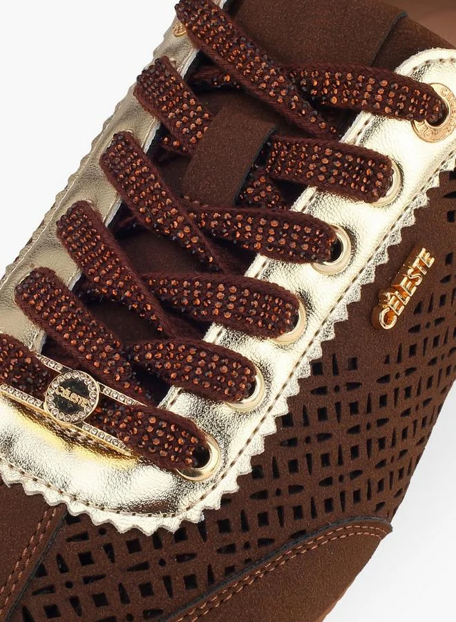 Celeste BROWN Women Laser Cut Lace-Up Sneakers for Women | Best Price UAE