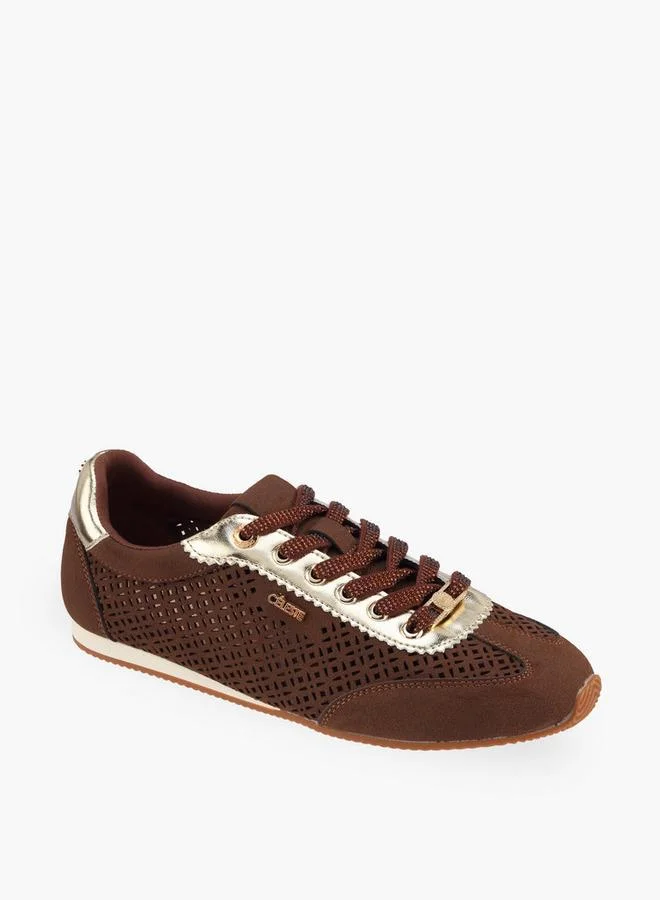 Celeste BROWN Women Laser Cut Lace-Up Sneakers for Women | Best Price UAE