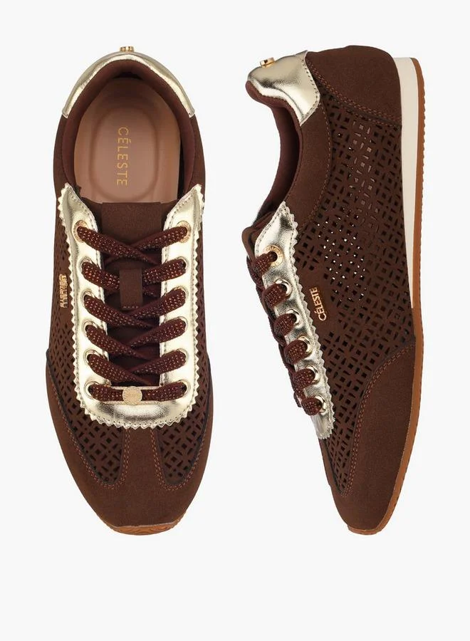 Women Laser Cut Lace-Up Sneakers