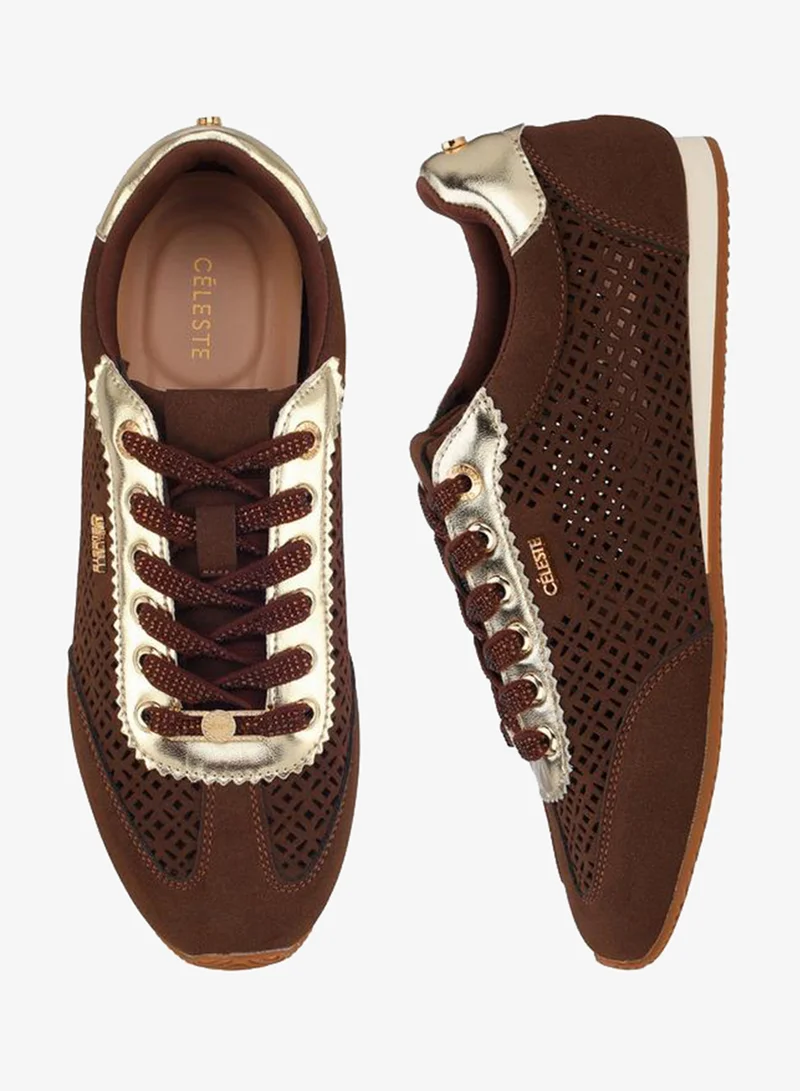 Women Laser Cut Lace-Up Sneakers