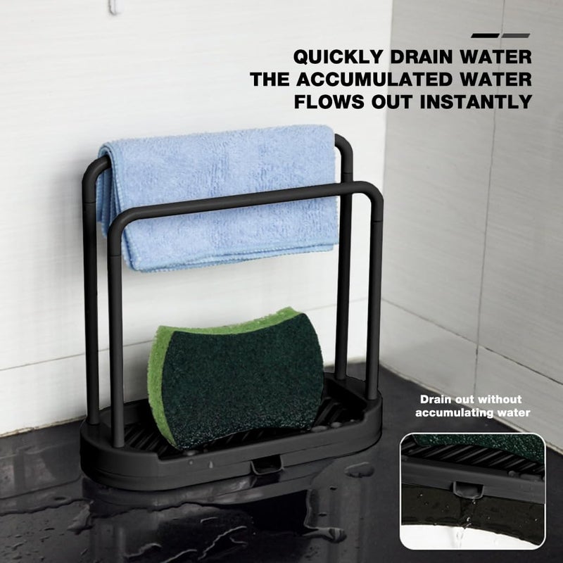 HASTHIP® Kitchen Dish Cloth Rack Countertop Dual Row Dish Cloth Dry Rack Hand Towel Holder Sink Organizer Sponge Drain Tray with Removable Drip Tray - Image 4
