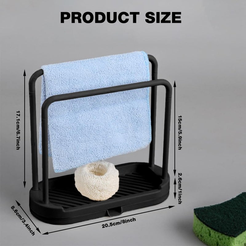 HASTHIP® Kitchen Dish Cloth Rack Countertop Dual Row Dish Cloth Dry Rack Hand Towel Holder Sink Organizer Sponge Drain Tray with Removable Drip Tray - Image 2