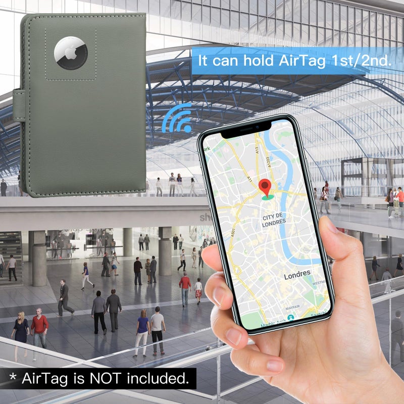 GOAUS Passport Holder for Travel with AirTag Slot Cards Cash Pocket, Faux Leather Travle Wallet Gifts for Women Men RFID Blocking Book Case Green, AirTag Not Included - Image 4