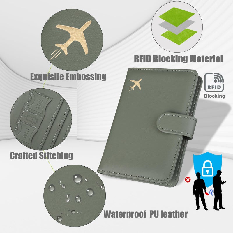 GOAUS Passport Holder for Travel with AirTag Slot Cards Cash Pocket, Faux Leather Travle Wallet Gifts for Women Men RFID Blocking Book Case Green, AirTag Not Included - Image 5