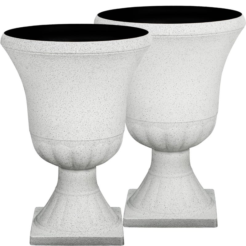 Ultym 22" H Urn Tall Planters, 2-Pack Large Flower Pots for Indoor Outdoor Use, Elegant White Terrazzo Weather-Resistant Pot Containers for Garden Patio Yard Balcony Entryway or Home DÃ©cor, KD Base - Image 2
