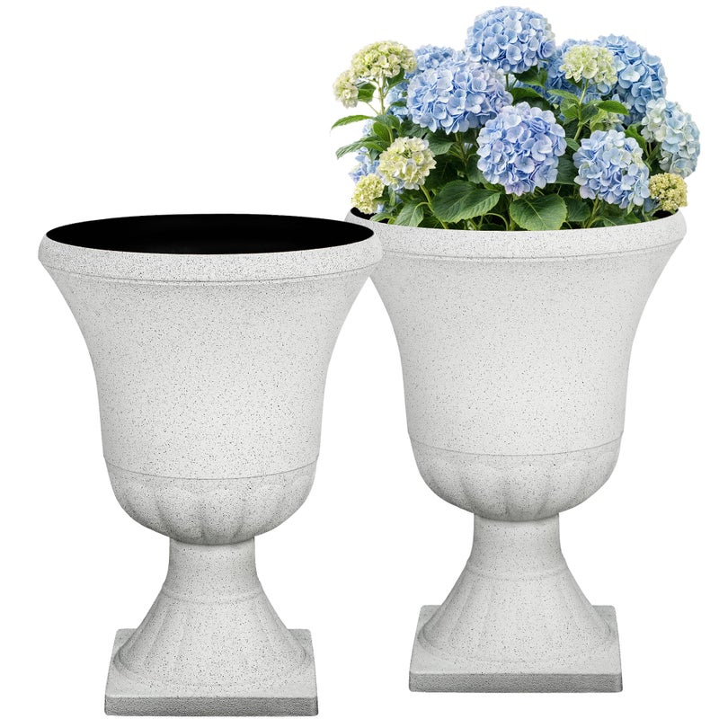 Ultym 22" H Urn Tall Planters, 2-Pack Large Flower Pots for Indoor Outdoor Use, Elegant White Terrazzo Weather-Resistant Pot Containers for Garden Patio Yard Balcony Entryway or Home DÃ©cor, KD Base - Image 1