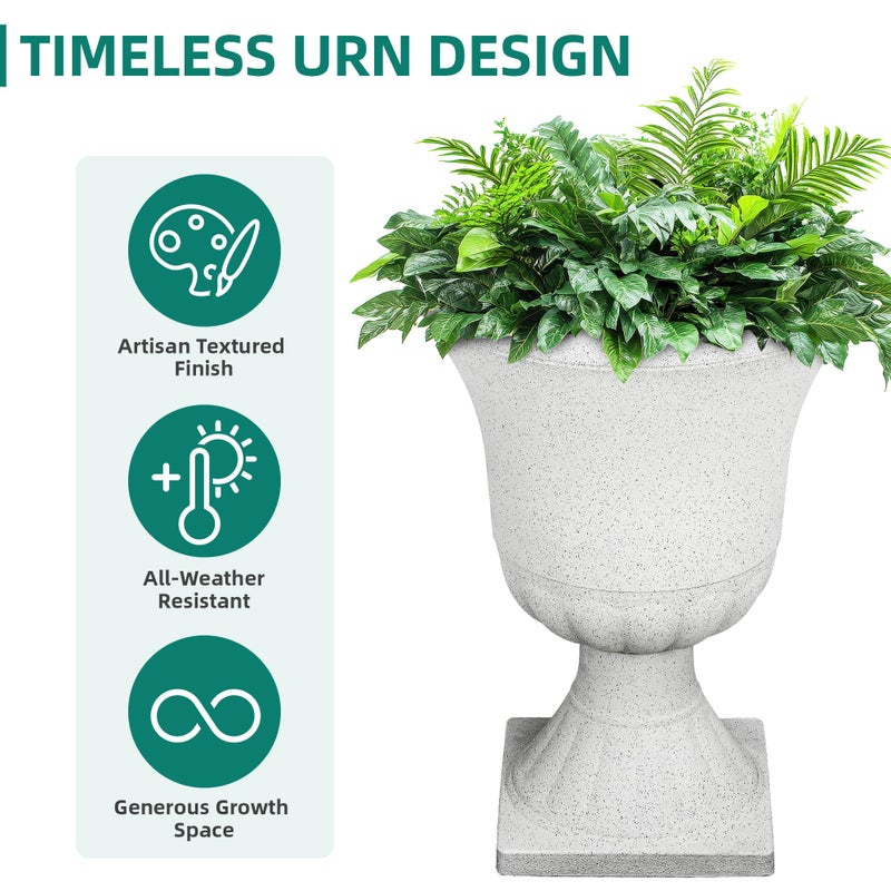 Ultym 22" H Urn Tall Planters, 2-Pack Large Flower Pots for Indoor Outdoor Use, Elegant White Terrazzo Weather-Resistant Pot Containers for Garden Patio Yard Balcony Entryway or Home DÃ©cor, KD Base - Image 5