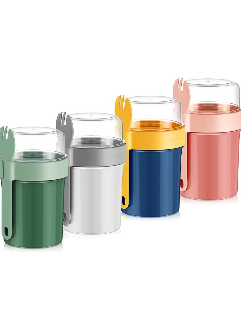 SOLARAE Reusable Overnight Oats Containers with Lids, Plastic Yogurt Parfait Cups with Sporks, Perfect for Takeaway, 4 Pack (26.72 oz) - Ideal for Salads, Yogurt, and Toppings. - Image 1