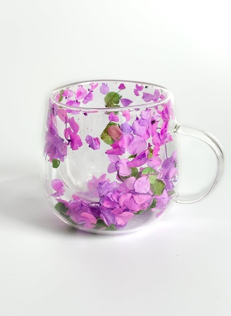YOLOLAND Double Walled Clear Glass Cup 250ml Insulated Matcha Coffee Mug with Purple and Green Petals Ideal for Tea Juice Everyday Use - Image 5