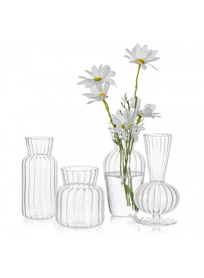 Hewory Mini Glass Vases for Centerpieces - Hewory Clear Small Bud Vases in Bulk, Cute Flower Vases Set for Wedding, Home Decoration, Table Decor (Clear, 4)  - Image 1