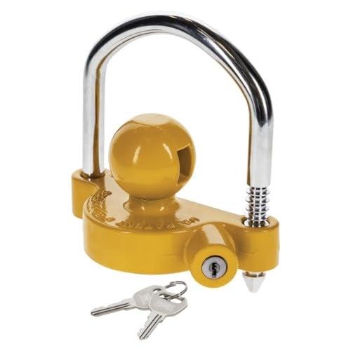 REESE Towpower 72783 Coupler Lock, Adjustable Storage Security, Heavy-Duty Steel, Yellow and Chrome ( Universal Fit) - Image 1
