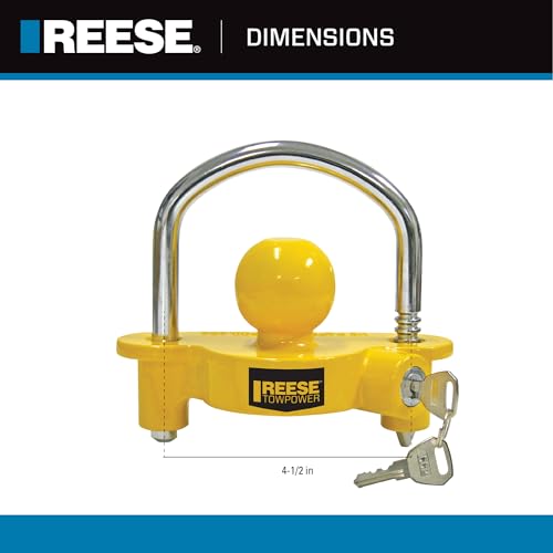 REESE Towpower 72783 Coupler Lock, Adjustable Storage Security, Heavy-Duty Steel, Yellow and Chrome ( Universal Fit) - Image 3