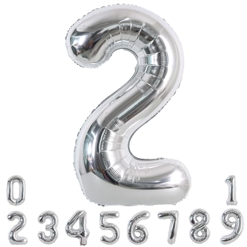 TONIFUL 40 Inch Silver Large Numbers Balloons 09 Number 2 Digital 2 Helium Foil Mylar Big Number Balloons for 2026 Graduation New Year Eve Birthday Party Anniversary Supplies Decorations - Image 1