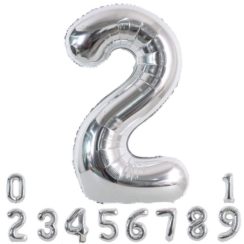 TONIFUL 40 Inch Silver Large Numbers Balloons 09 Number 2 Digital 2 Helium Foil Mylar Big Number Balloons for 2026 Graduation New Year Eve Birthday Party Anniversary Supplies Decorations - Image 2