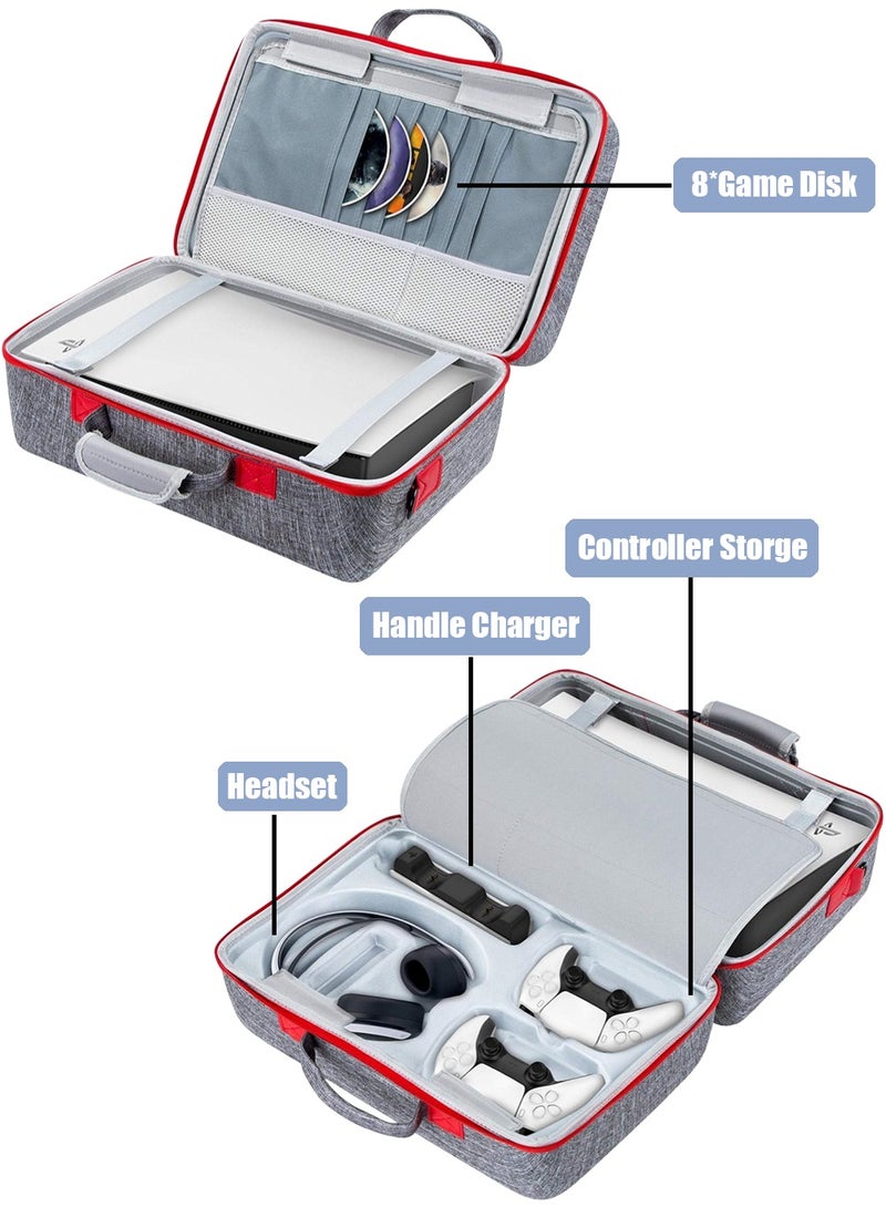 JoyousSto Carrying Case for PS5 Hard Shell Carry Case Travel Bag, Large Capacity, Shockproof and Waterproof Storage Bag for PS5, Portable Protective Case Compatible with PS5 Console, Dual Controller,Disk Headset Base Etc,Grey - Image 2