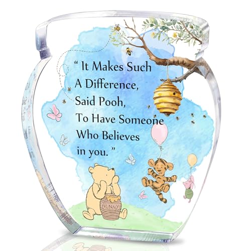TAGDANK Friendship Gifts for Women Inspirational Gifts Honey Pot Shape Acrylic Desk Decor, Pooh Quotes Desk Sign Decor, Birthday Gifts Graduation Gifts for Women Teacher Mom Best Friend - Image 1