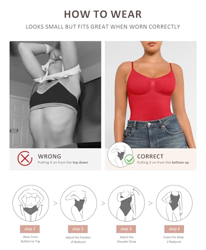 FeelinGirl Body Shaper Tummy Control Bodysuit Shapewear Seamless Waist Trainer Butt Lifter Rust Red M/L - Image 5