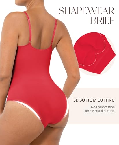 FeelinGirl Body Shaper Tummy Control Bodysuit Shapewear Seamless Waist Trainer Butt Lifter Rust Red M/L - Image 3