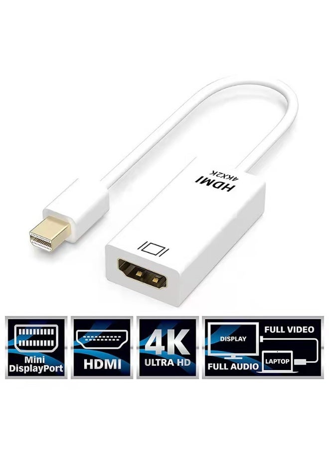 Mini DisplayPort (Mini DP) to HDMI Adapter – White 4K Video Converter for MacBook, Surface, Laptop to Monitor, TV, Projector – Audio  Video Sync, Plug  Play, Lightweight Design for Presentations, Ga - Image 1