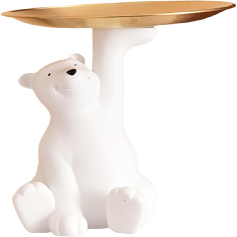 Bear Key Holder 17x11x11cm Resin Metal Desk Entryway Organizer - Functional Storage Solution White Gold for Small Items - Image 2