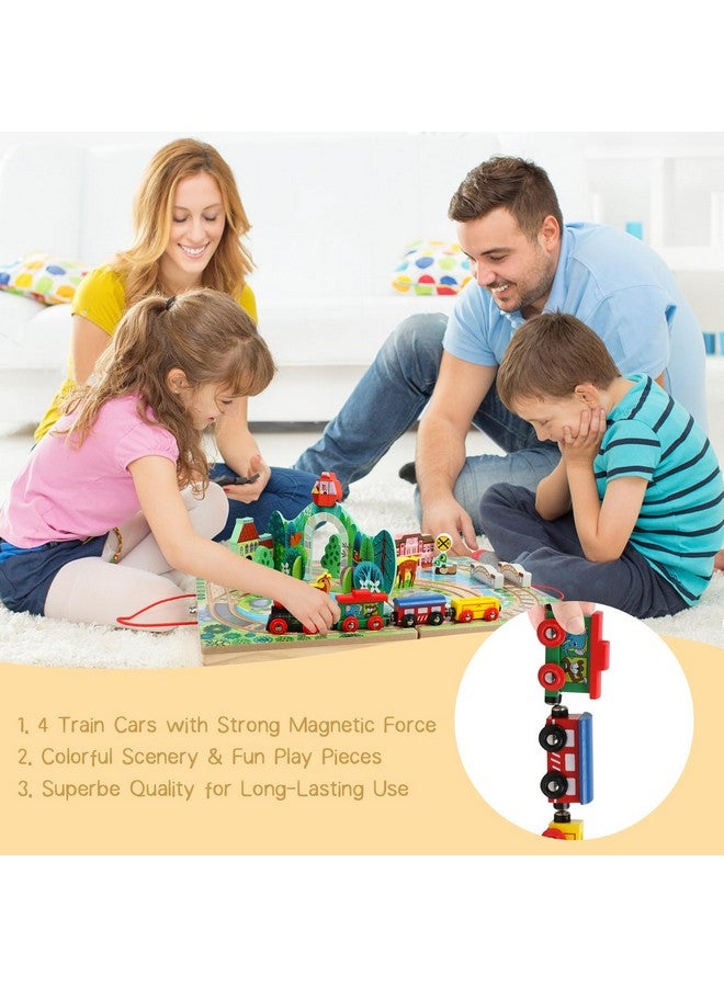 Joqutoys 18 Piece Train Set For Toddlers Wooden Takealong Tabletop Railroad For Kids Age 3+ Portable Durable Train Tracks Train Toys With 4 Trains Bridge Play Pieces - Image 4