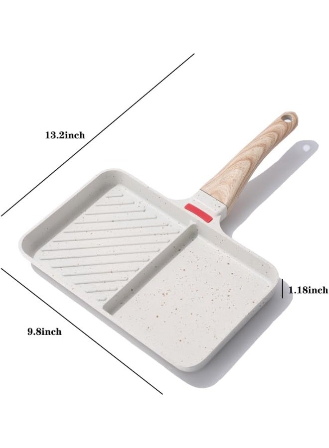 Arabest Non-stick Aluminum Divided Griddle Pan, 9.8 * 6.3 Inch, 2-Section Versatile Grill Pan for Cooking Eggs, Steaks, Chickens, All Stove Compatible - Image 3
