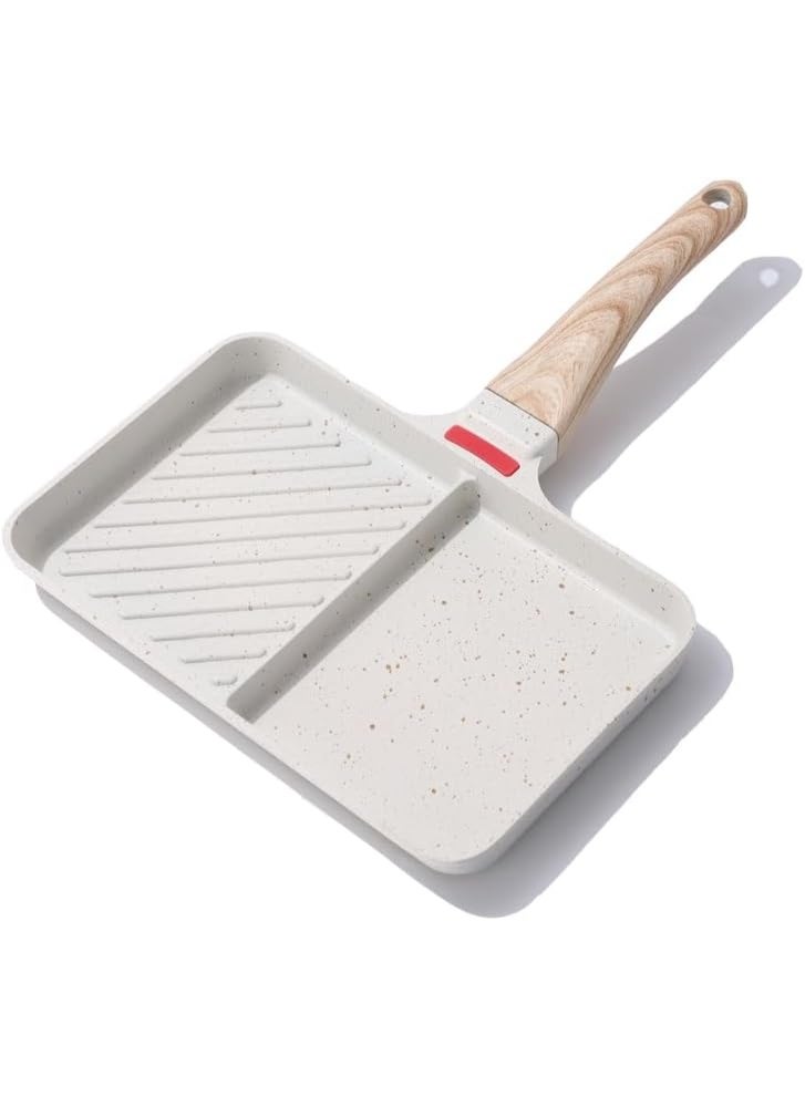 Arabest Non-stick Aluminum Divided Griddle Pan, 9.8 * 6.3 Inch, 2-Section Versatile Grill Pan for Cooking Eggs, Steaks, Chickens, All Stove Compatible - Image 1