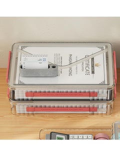 Excefore Plastic Storage Bin with Lid Portable Project Case with Handle Stackable Certificate File Document Protector Transparent Box Clear Storage Box for A4 Letter Paper Photo Craft Scrapbook Red  - Image 4