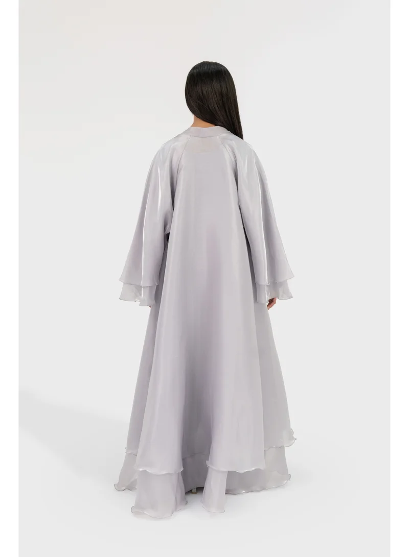 Ophelia  Dreamy Abaya – Soft Silver 3-in-1 Set with Inner Dress & Matching Hijab for Women | Best Price UAE