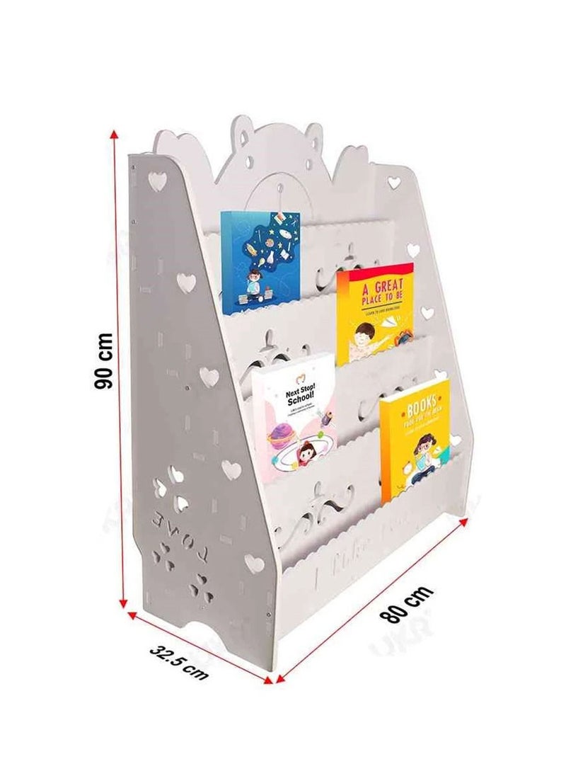 UKR - UKR Kids Bookshelf 'I Like Reading' – 5-Tier White Standing Bookcase for Easy Access | Holds Up to 60 Books | Perfect Children's Room Organizer & Storage Solution | Space-Saving Book Shelf for Toddlers & Kids (80x90 cm) - Image 1