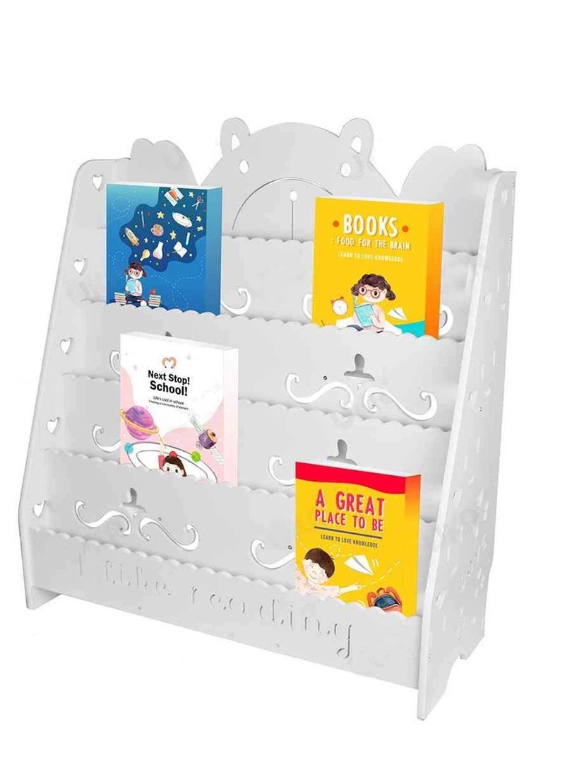 UKR - UKR Kids Bookshelf 'I Like Reading' – 5-Tier White Standing Bookcase for Easy Access | Holds Up to 60 Books | Perfect Children's Room Organizer & Storage Solution | Space-Saving Book Shelf for Toddlers & Kids (80x90 cm) - Image 1