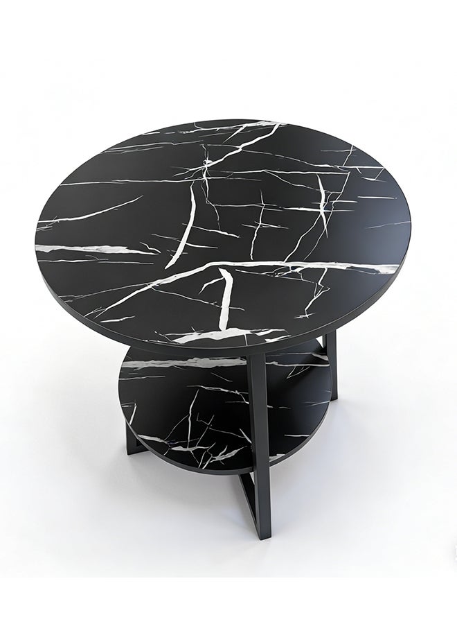 Migue home طاولة قهوة حديثة بطبقتين لغرفة المعيشة، طاولة جانبية، سهلة التجميع، تشطيب يشبه الرخام، 55 سم ارتفاع × 60 سم عرض، لون أسود وأبيض - Image 2