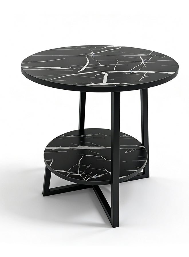 Migue home طاولة قهوة حديثة بطبقتين لغرفة المعيشة، طاولة جانبية، سهلة التجميع، تشطيب يشبه الرخام، 55 سم ارتفاع × 60 سم عرض، لون أسود وأبيض - Image 3