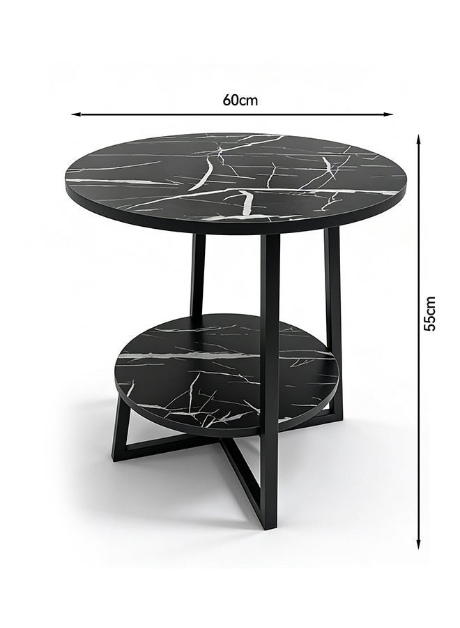 Migue home طاولة قهوة حديثة بطبقتين لغرفة المعيشة، طاولة جانبية، سهلة التجميع، تشطيب يشبه الرخام، 55 سم ارتفاع × 60 سم عرض، لون أسود وأبيض - Image 4