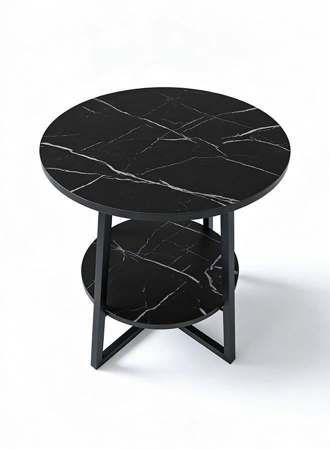 Migue home طاولة قهوة حديثة بطبقتين لغرفة المعيشة، طاولة جانبية، سهلة التجميع، تشطيب يشبه الرخام، 55 سم ارتفاع × 60 سم عرض، لون أسود وأبيض - Image 5