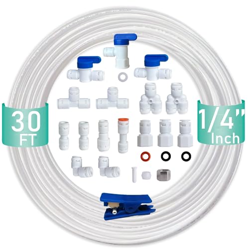 ESHIONG NSF Certified 1/4" O.D. Push to Connect Fittings for RO (Reverse Osmosis) Water Filter（ Fridge Installation Kits）20 pcs+30 feet 1/4" Water tubing. - Image 1