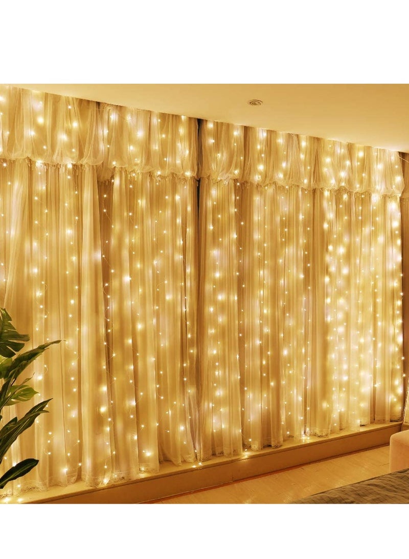 شاني لعنوان: مصابيح ستائر LED من شاني لحفلات الزفاف وديكورات المنزل، بجهاز تحكم عن بُعد، 9.8 × 9.8 قدم - Image 1