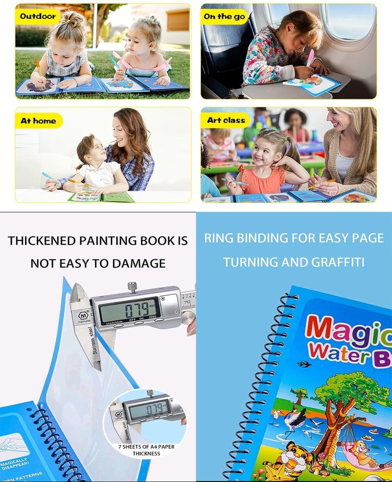 E-DUNIA Water Magic Book,Reusable Painting Book Unicorn Dinosaur Animal Ocean Universe Cartoon Painting for Toddlers Educational Learning Kits Gifts for Children(Random Design & Assorted Color) (4) - Image 3