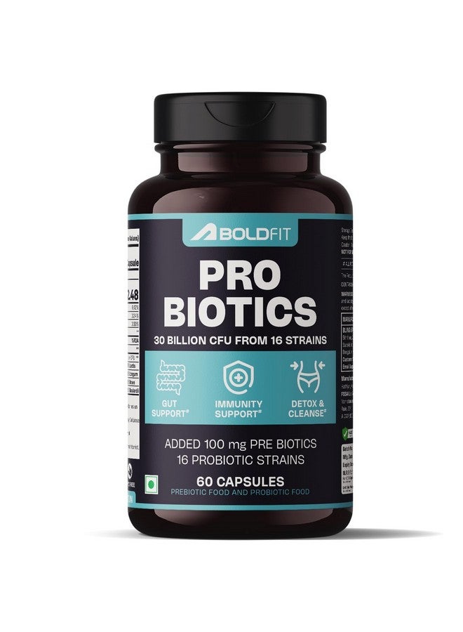 BOLDFIT Boldfit Probiotics supplement for gut Health 30 Billion CFU with 16 Strains & Prebiotics Supports Digestive Health, Immune Function, and Overall Wellness -60 Vegetarian Probiotics Capsules  - Image 1