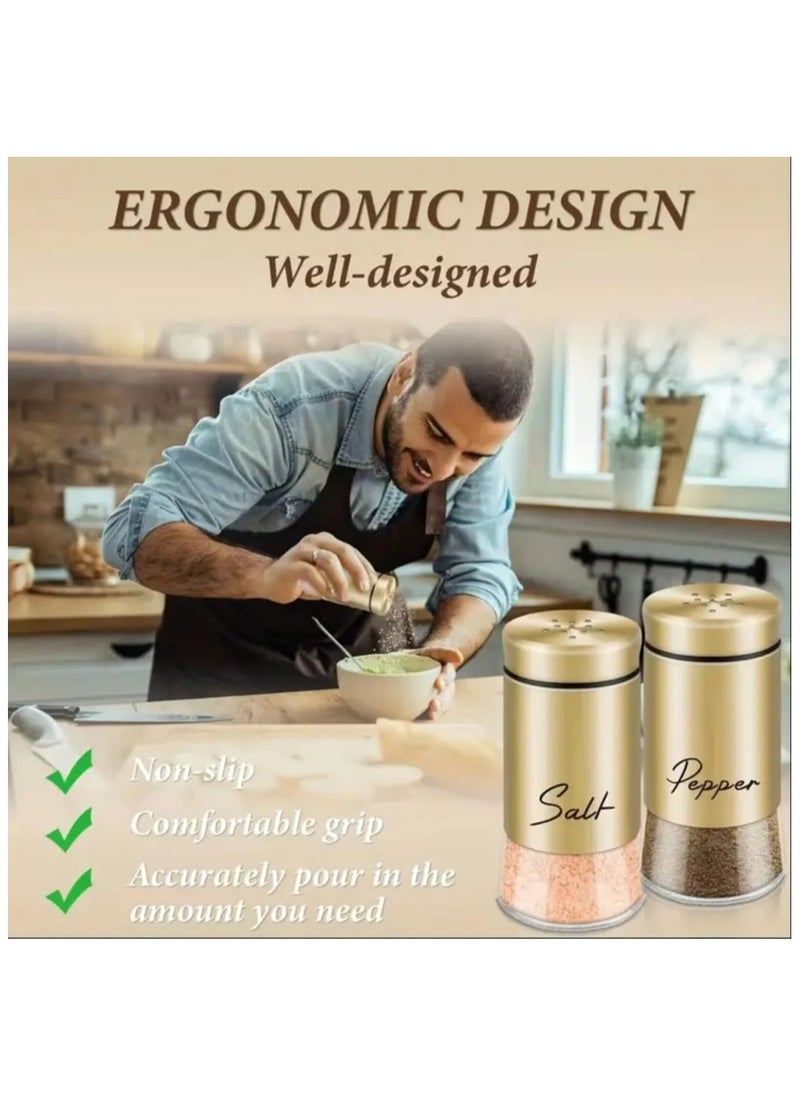 LDQ - 2PCS/Set,Salt And Paper Shaker Set,Glasss Bottom Salt And Pepper Shakers With Stainless Steel Lid,Suitable For Kitchen Gadgets Cooking Table,RV,Camping,BBQ Refillable Design - Image 1