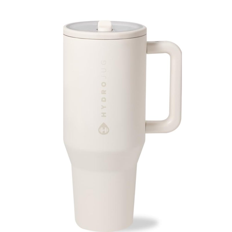HydroJug Traveler  32 oz Water Bottle with Handle  Flip Straw  Fits in Cup Holder Leak Resistant TumblerReusable Insulated Stainless Steel  Rubber Base  Gifts for Women  Men Cream