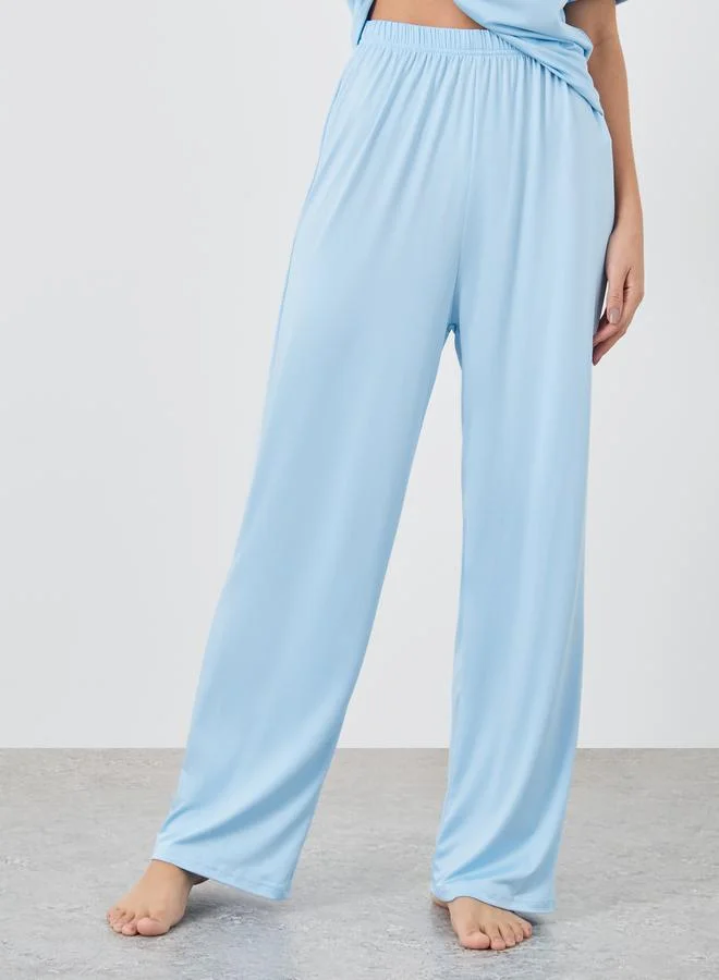 Take Two Take Two Solid Front Button Short Sleeve T-Shirt and Pyjama Set