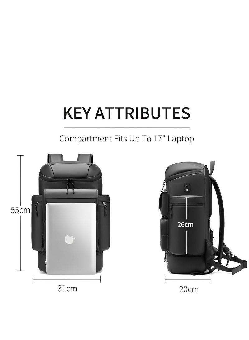 Skycare 45L Business Travel Backpack, Expandable Waterproof Laptop Bag with Independent Shoe Compartment, USB Charging Port, Anti-Theft Pocket, and Thermal Side Pockets - Image 3