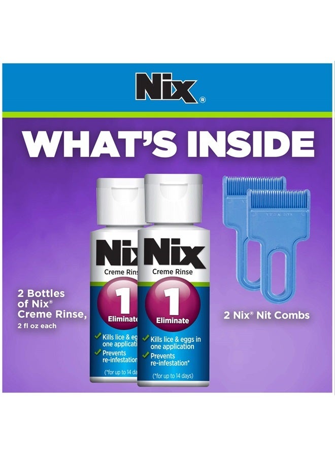 NIX Lice Killing Creme Rinse Extra Strength Family Pack, 2 Creme Rinse, 2 fl oz bottles & 2 Lice Combs - Image 2