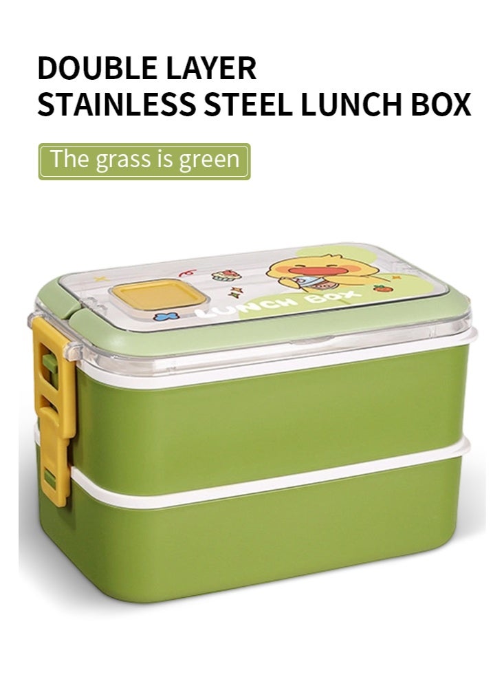 WOLFATION FOR YOU Double-Layer Insulated Lunch Box for Boys & Girls, 304 Stainless Steel Kids Bento Box, Leakproof & Odor-Proof, Detachable Easy-Clean, Includes Utensils (Fresh Green) - Image 1