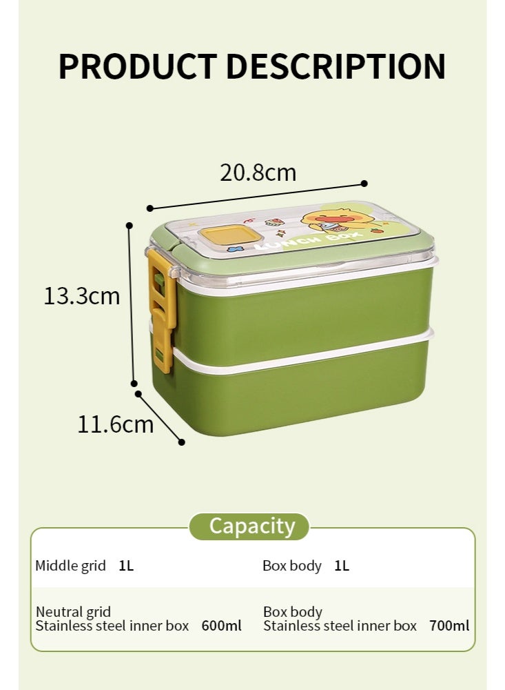 WOLFATION FOR YOU Double-Layer Insulated Lunch Box for Boys & Girls, 304 Stainless Steel Kids Bento Box, Leakproof & Odor-Proof, Detachable Easy-Clean, Includes Utensils (Fresh Green) - Image 2