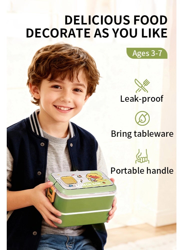 WOLFATION FOR YOU Double-Layer Insulated Lunch Box for Boys & Girls, 304 Stainless Steel Kids Bento Box, Leakproof & Odor-Proof, Detachable Easy-Clean, Includes Utensils (Fresh Green) - Image 5