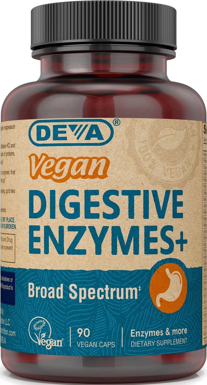 DEVA Vegan Vitamins Digestive Enzymes Plus Supplement A Unique Blend of Enzymes Herbs 90 Capsules 1Pack