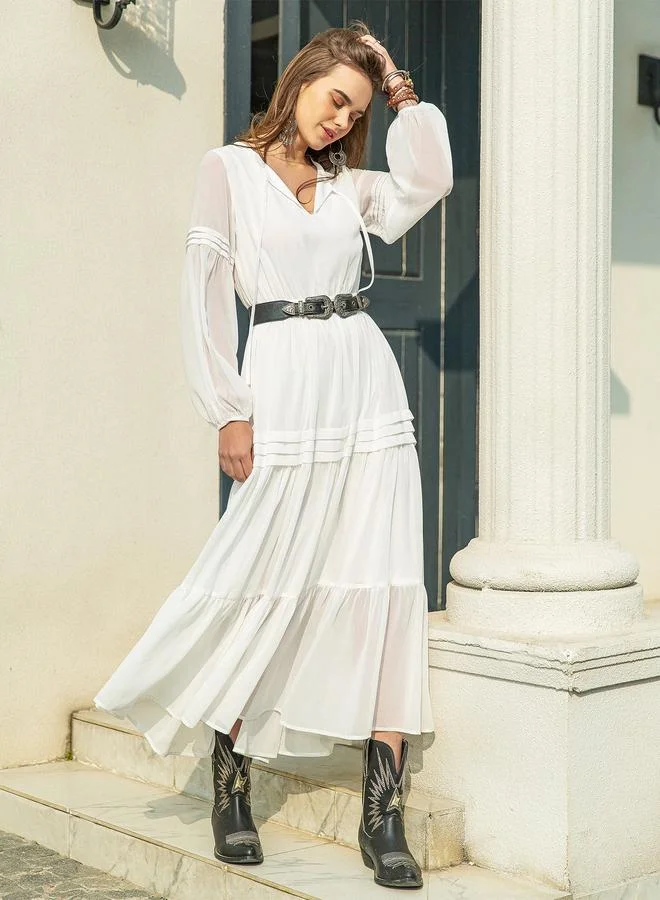 Take Two Take Two Ruffled Hem A-Line Maxi Dress with Tie-Up Neck