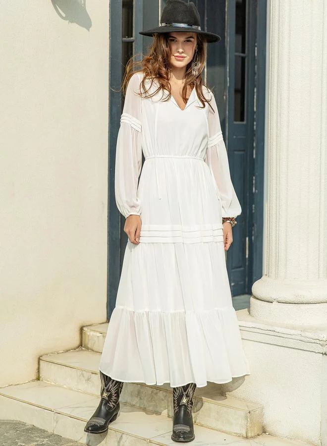 Take Two Take Two Ruffled Hem A-Line Maxi Dress with Tie-Up Neck